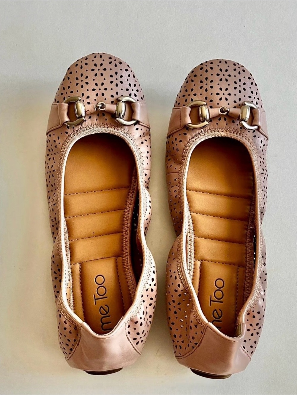 me too Women Blush Pink Perforated Ballet Flats with Gold Hardware Size 7
